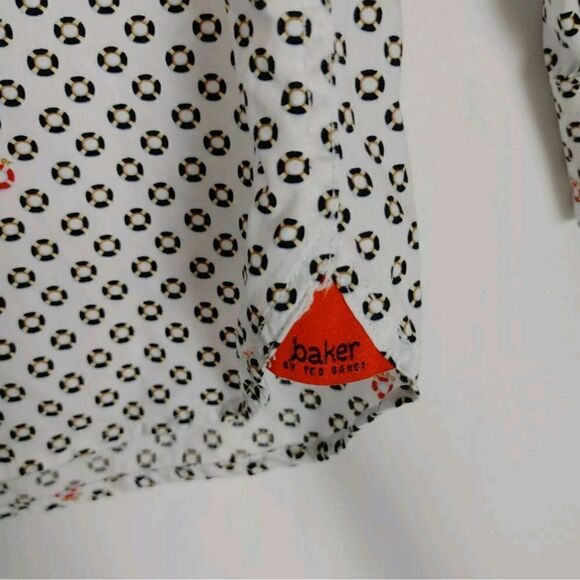 TED Baker Boys size 7 Nautical Sailor Print Button Down Oxford SHIRT Shipped wit - Picture 4 of 7